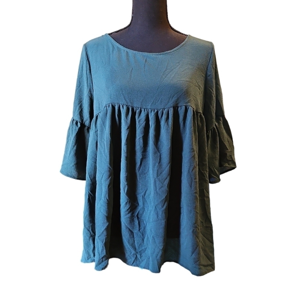 Impressions Hunter Green 100% Polyester Pull Over Yoke Top Size L